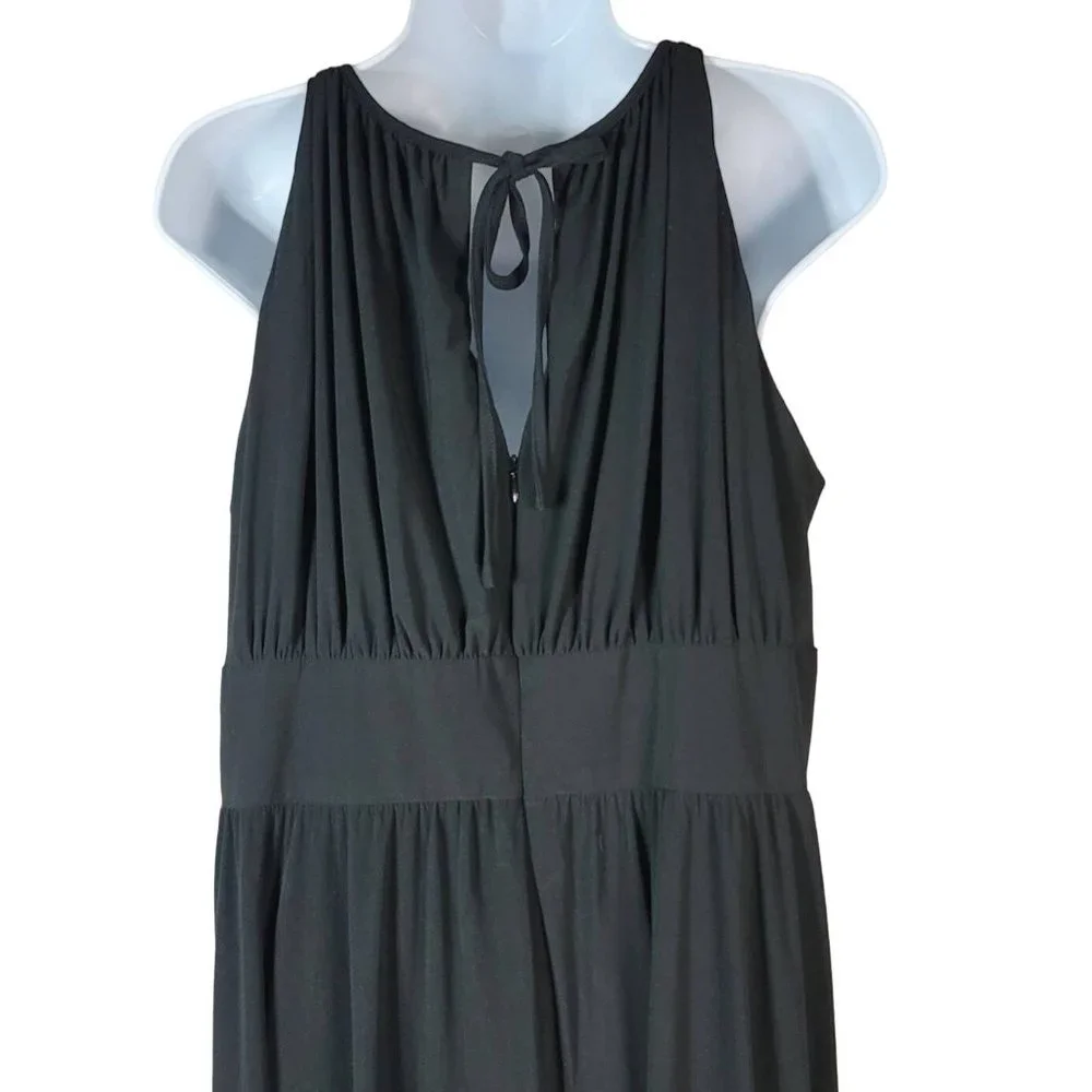 Jessica London evening gown maxi dress black 18W rhinestones sleeveless keyhole - Picture 6 of 8